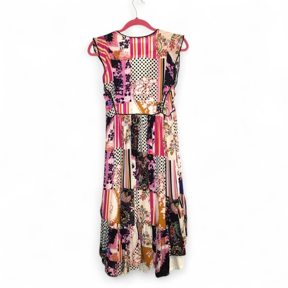 Anthropologie Ruffled Patchwork Midi Dress, Size 10 Petite. - Picture 6 of 10